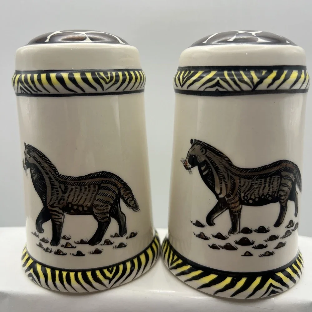 Penzo Pottery Zimbabwe Hand Painted Ceramic Salt Pepper Shakers Signed Phillip